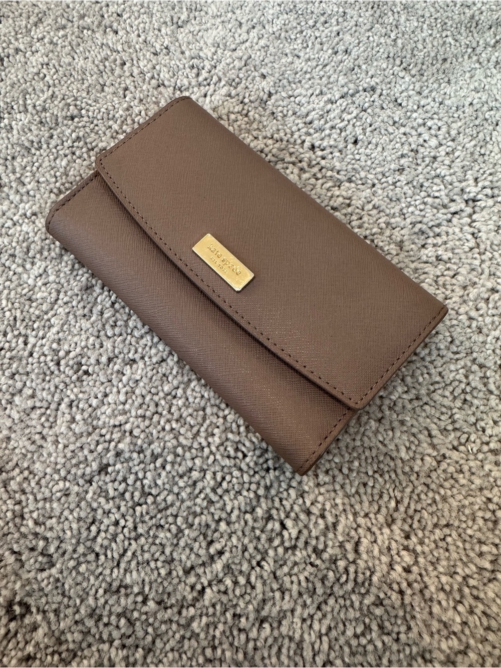taupe leather continental wallet by Kate Spade New York
